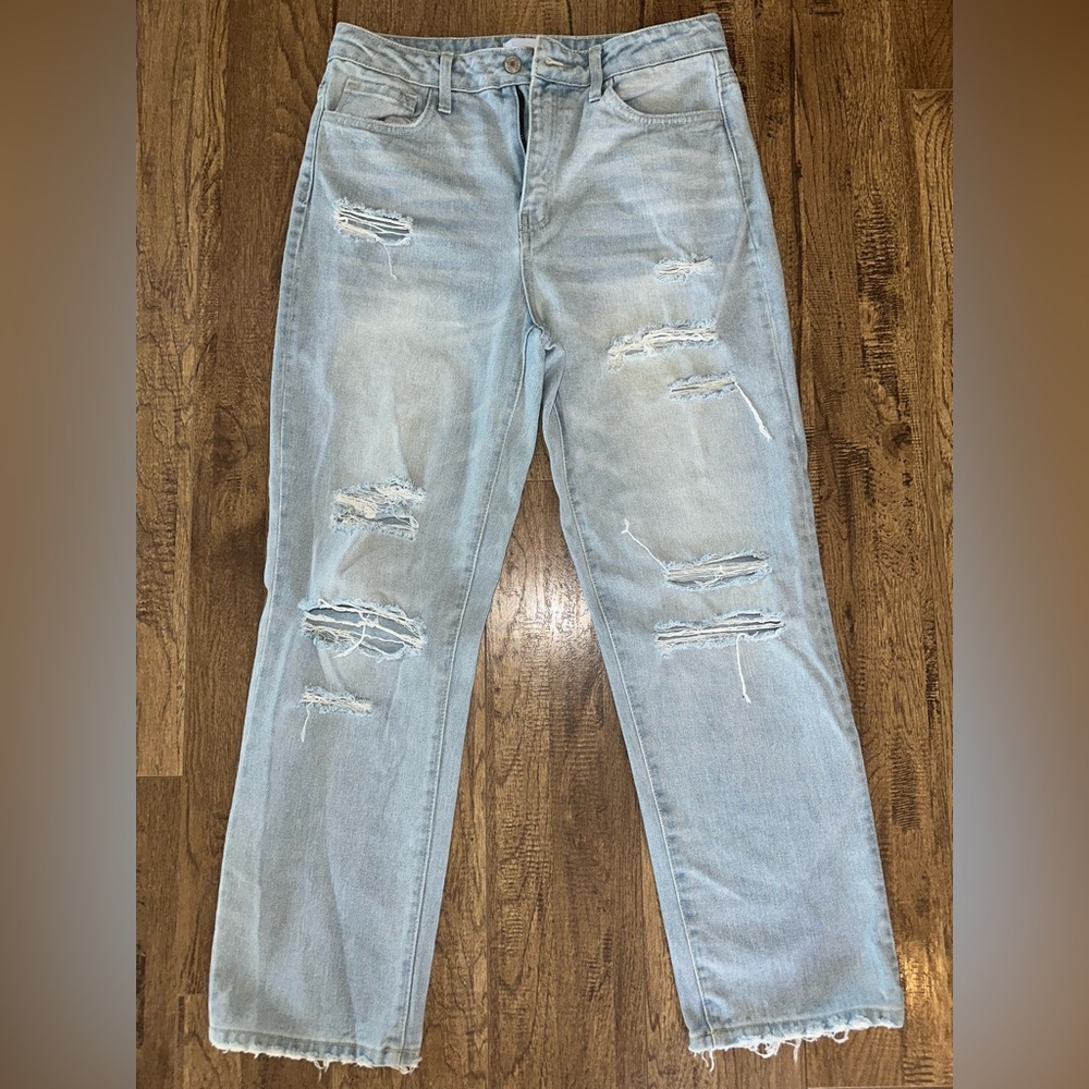 VERVET Women’s Light Blue Distressed Denim Jeans. Flare